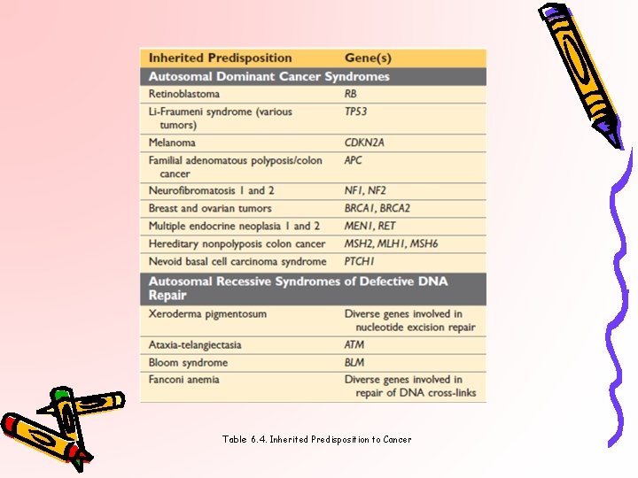 Table 6. 4. Inherited Predisposition to Cancer 