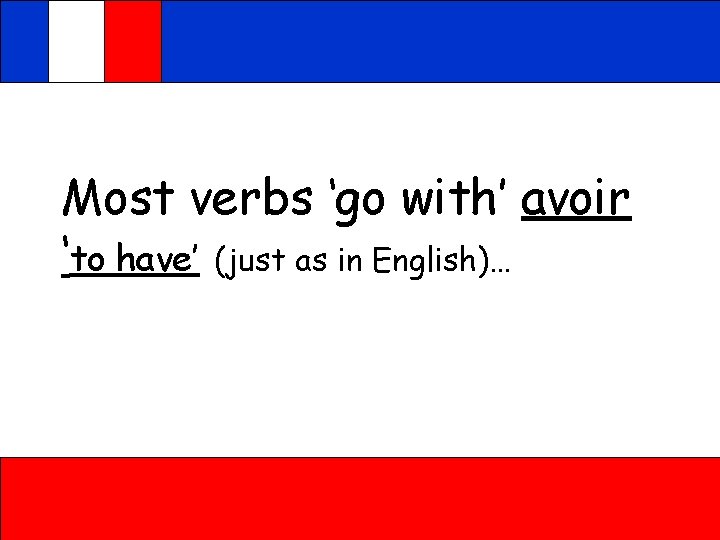 Most verbs ‘go with’ avoir ‘to have’ (just as in English)… 