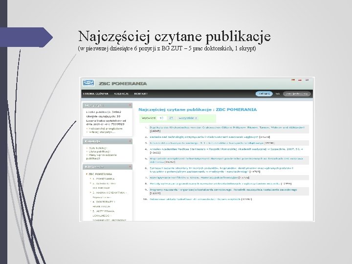 Najczęściej czytane publikacje (w pierwszej dziesiątce 6 pozycji z BG ZUT – 5 prac