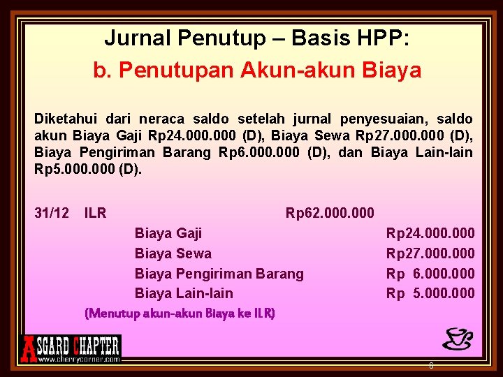 Jurnal Penutup – Basis HPP: b. Penutupan Akun-akun Biaya Diketahui dari neraca saldo setelah