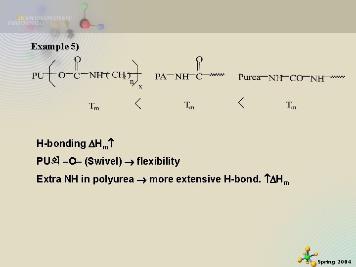 Example 5) H-bonding Hm PU의 O (Swivel) flexibility Extra NH in polyurea more extensive