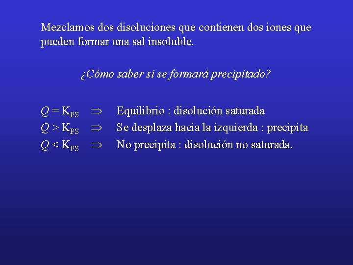 Mezclamos disoluciones que contienen dos iones que pueden formar una sal insoluble. ¿Cómo saber