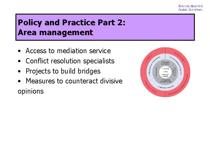 Policy and Practice Part 2: Area management • Access to mediation service • Conflict