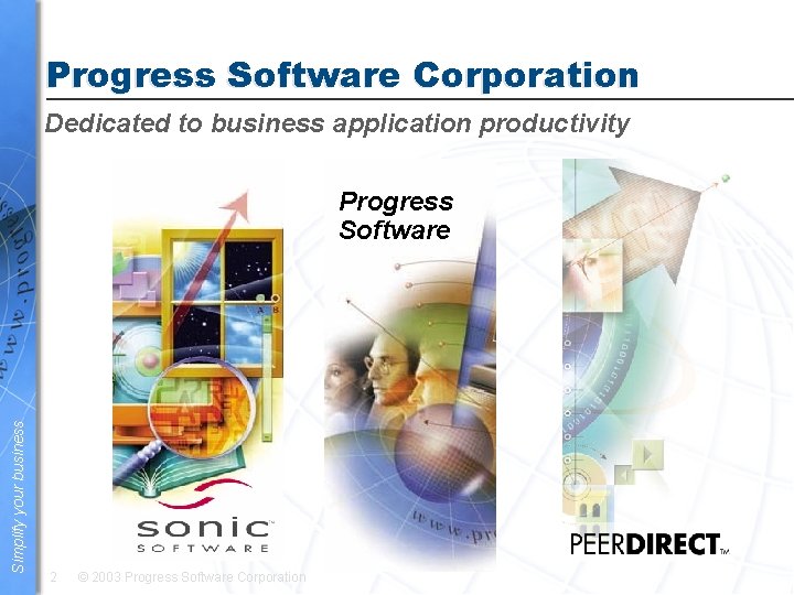 Progress Software Corporation Dedicated to business application productivity Simplify your business Progress Software 2