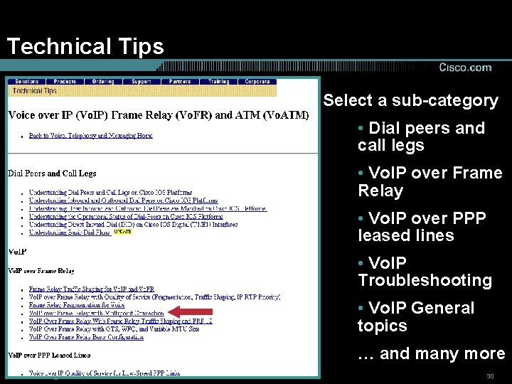 Technical Tips Select a sub-category • Dial peers and call legs • Vo. IP