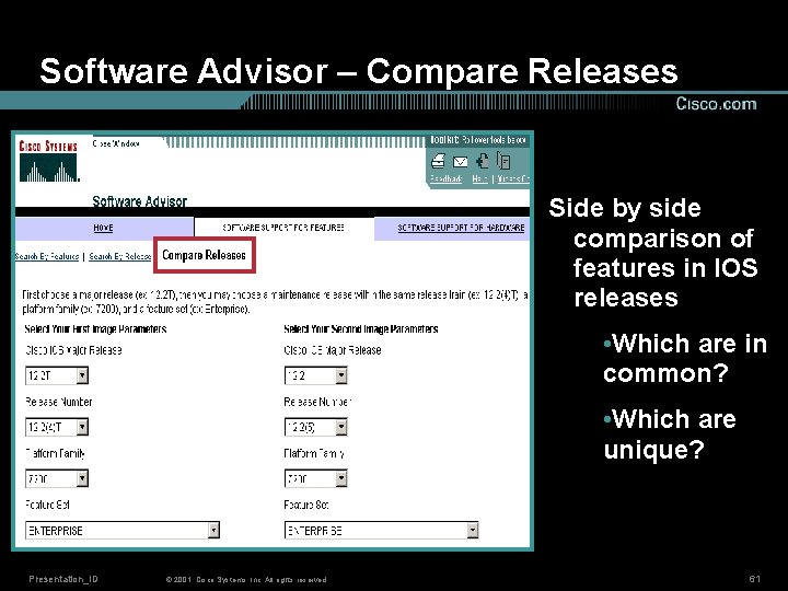 Software Advisor – Compare Releases Side by side comparison of features in IOS releases