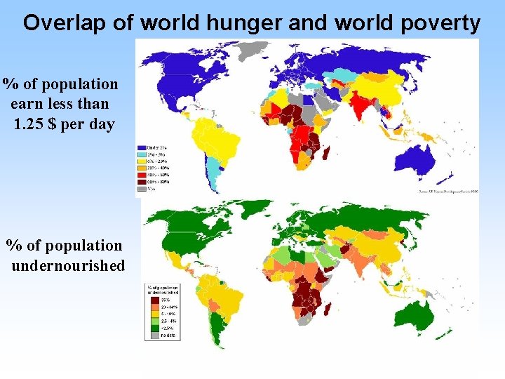 Overlap of world hunger and world poverty % of population earn less than 1.