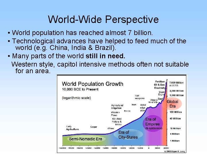 World-Wide Perspective • World population has reached almost 7 billion. • Technological advances have