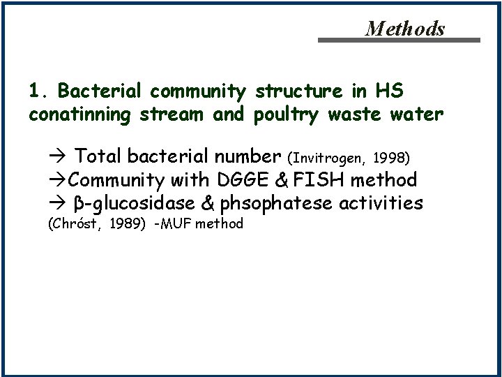 Methods 1. Bacterial community structure in HS conatinning stream and poultry waste water Total