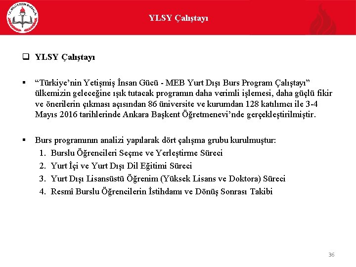 YLSY Çalıştayı q YLSY Çalıştayı § “Türkiye’nin Yetişmiş İnsan Gücü - MEB Yurt Dışı