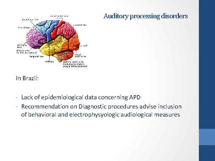 Auditory processing disorders In Brazil: - Lack of epidemiological data concerning APD - Recommendation