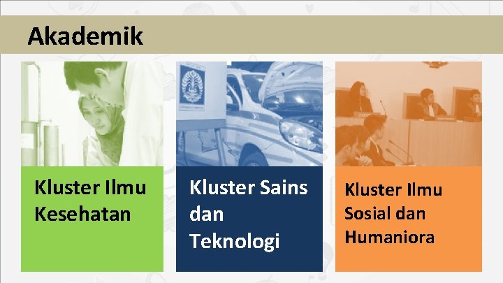 Akademik Kluster Ilmu Kesehatan Kluster Sains dan Teknologi Kluster Ilmu Sosial dan Humaniora 