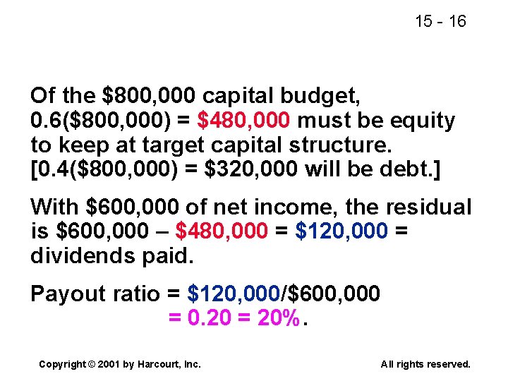 15 - 16 Of the $800, 000 capital budget, 0. 6($800, 000) = $480,