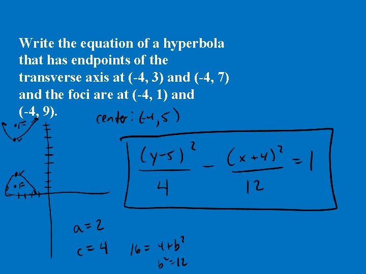 Write the equation of a hyperbola that has endpoints of the transverse axis at