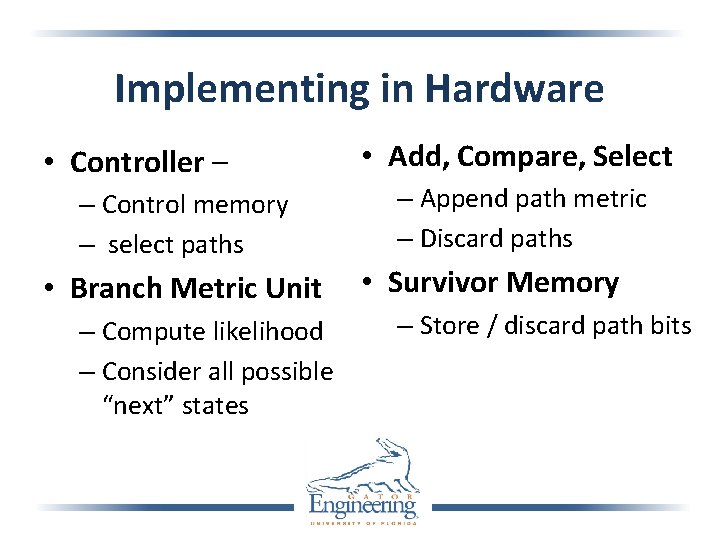 Implementing in Hardware • Controller – – Control memory – select paths • Branch