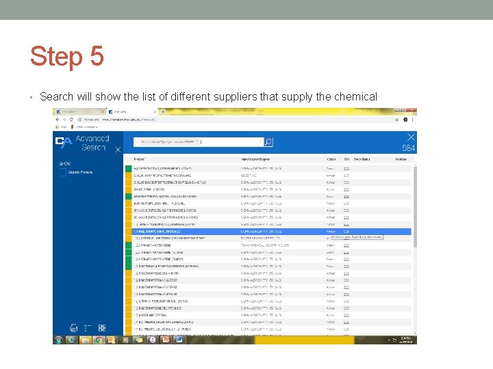 Step 5 • Search will show the list of different suppliers that supply the