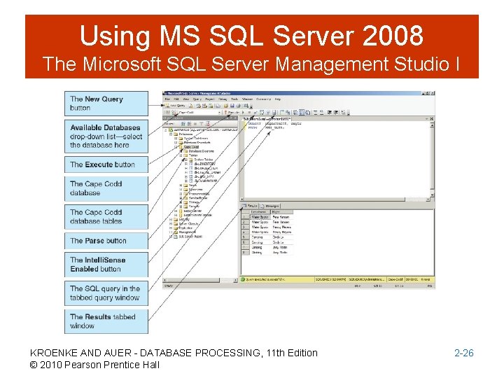Using MS SQL Server 2008 The Microsoft SQL Server Management Studio I KROENKE AND