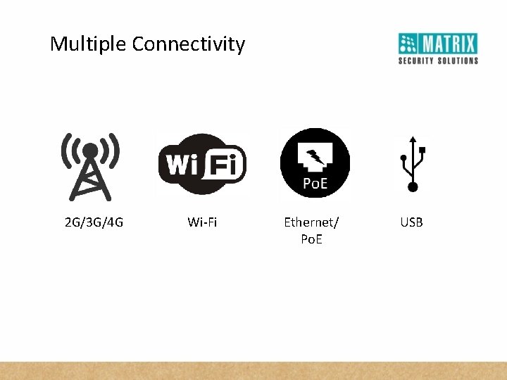 Multiple Connectivity 2 G/3 G/4 G Wi-Fi Ethernet/ Po. E USB 