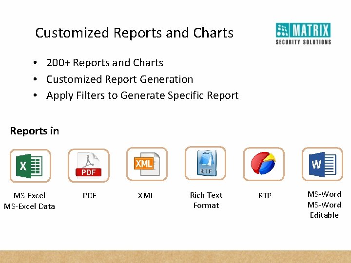 Customized Reports and Charts • 200+ Reports and Charts • Customized Report Generation •