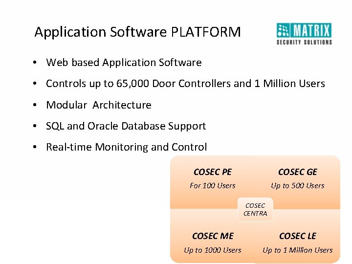 Application Software PLATFORM • Web based Application Software • Controls up to 65, 000