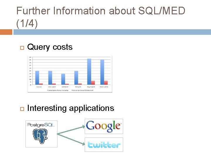 Further Information about SQL/MED (1/4) Query costs Interesting applications Further Information about SQL/MED (1/4) Query costs Interesting applications