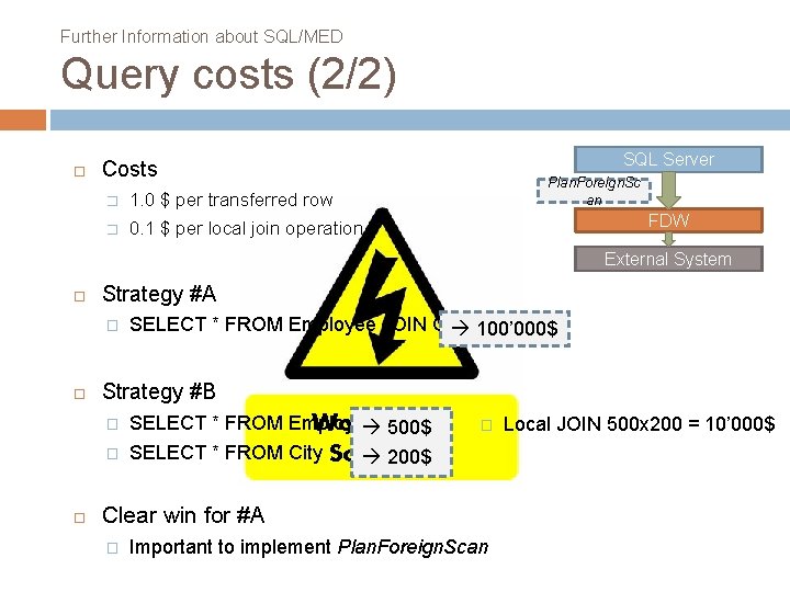 Further Information about SQL/MED Query costs (2/2) SQL Server Costs � 1. 0 $ Further Information about SQL/MED Query costs (2/2) SQL Server Costs � 1. 0 $
