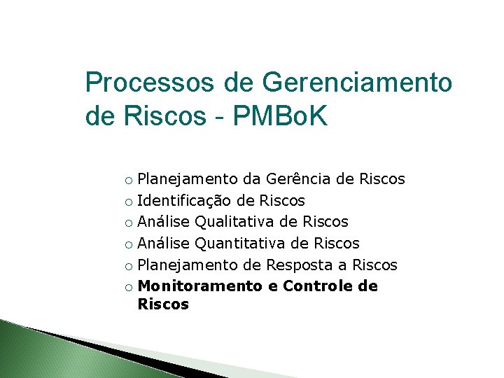 Processos de Gerenciamento de Riscos - PMBo. K Planejamento da Gerência de Riscos Identificação