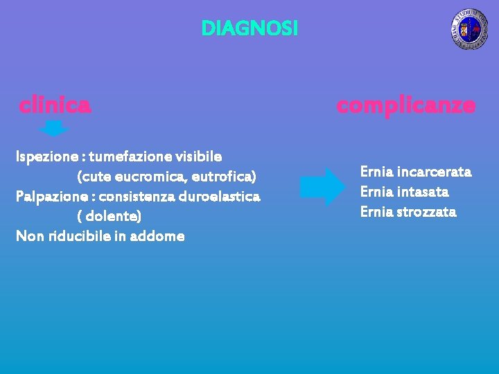 DIAGNOSI clinica Ispezione : tumefazione visibile (cute eucromica, eutrofica) Palpazione : consistenza duroelastica (