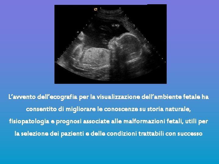 L’avvento dell’ecografia per la visualizzazione dell’ambiente fetale ha consentito di migliorare le conoscenze su