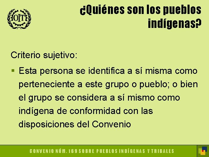 ¿Quiénes son los pueblos indígenas? Criterio sujetivo: § Esta persona se identifica a sí