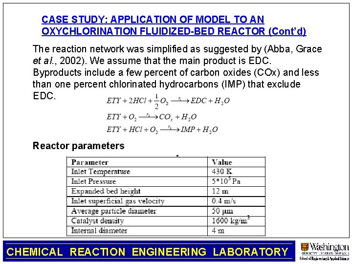 CASE STUDY: APPLICATION OF MODEL TO AN OXYCHLORINATION FLUIDIZED-BED REACTOR (Cont’d) The reaction network