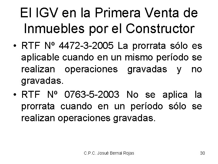 El IGV en la Primera Venta de Inmuebles por el Constructor • RTF Nº