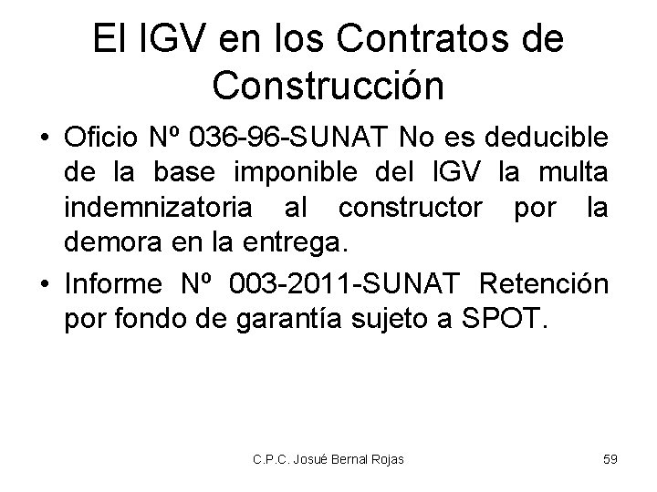 El IGV en los Contratos de Construcción • Oficio Nº 036 -96 -SUNAT No