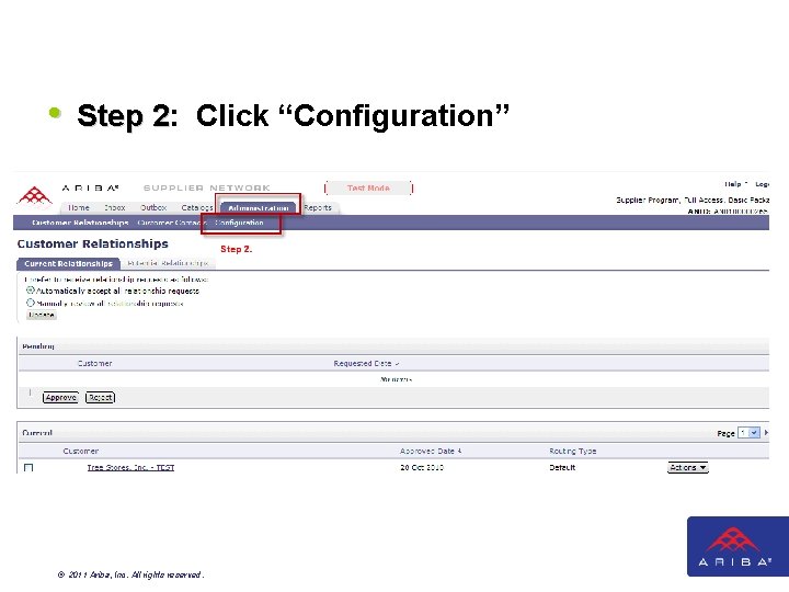 • Step 2: Click “Configuration” Step 2 © 2011 Ariba, Inc. All rights • Step 2: Click “Configuration” Step 2 © 2011 Ariba, Inc. All rights