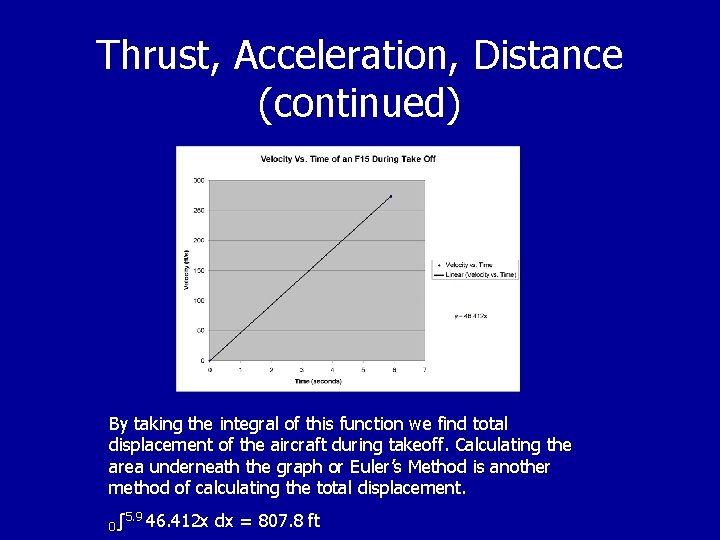 Thrust, Acceleration, Distance (continued) By taking the integral of this function we find total