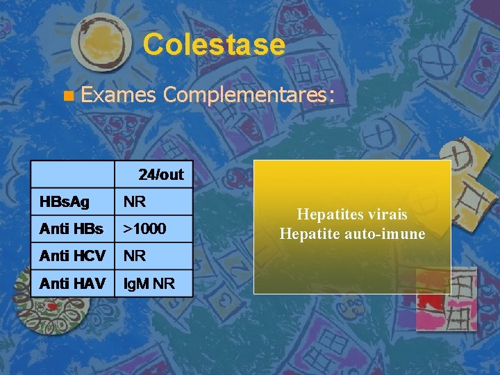 Colestase Exames Complementares: Hepatites virais Hepatite auto-imune 