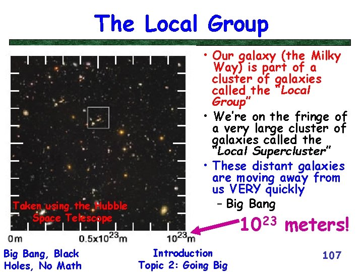 The Local Group Taken using the Hubble Space Telescope Big Bang, Black Holes, No