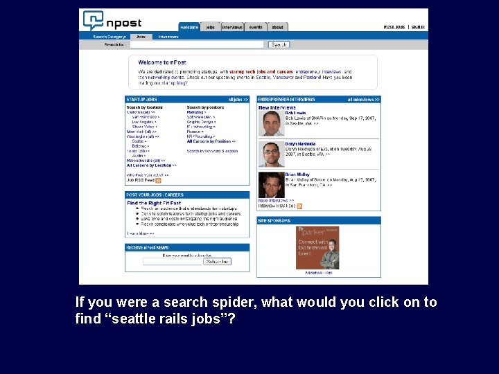 If you were a search spider, what would you click on to find “seattle
