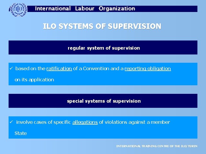 ILO SYSTEMS OF SUPERVISION regular system of supervision ü based on the ratification of