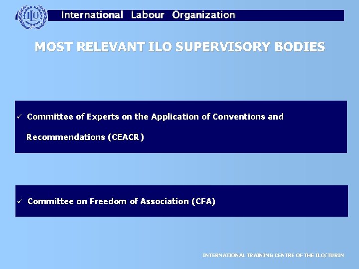 MOST RELEVANT ILO SUPERVISORY BODIES ü Committee of Experts on the Application of Conventions