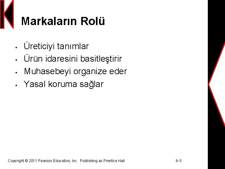 Markaların Rolü § § Üreticiyi tanımlar Ürün idaresini basitleştirir Muhasebeyi organize eder Yasal koruma