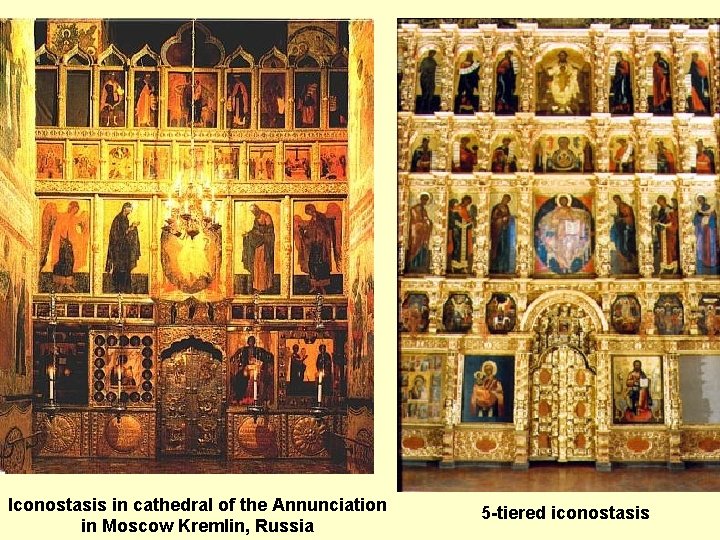 Iconostasis in cathedral of the Annunciation in Moscow Kremlin, Russia 5 -tiered iconostasis 
