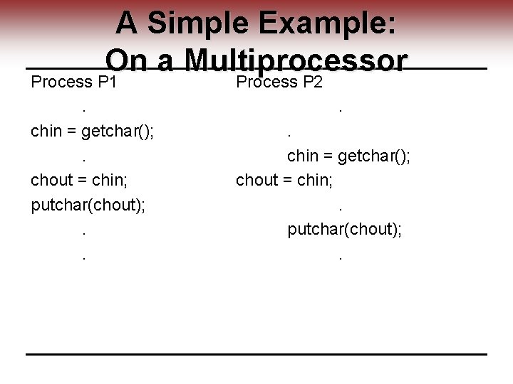 A Simple Example: On a Multiprocessor Process P 1 Process P 2. chin =