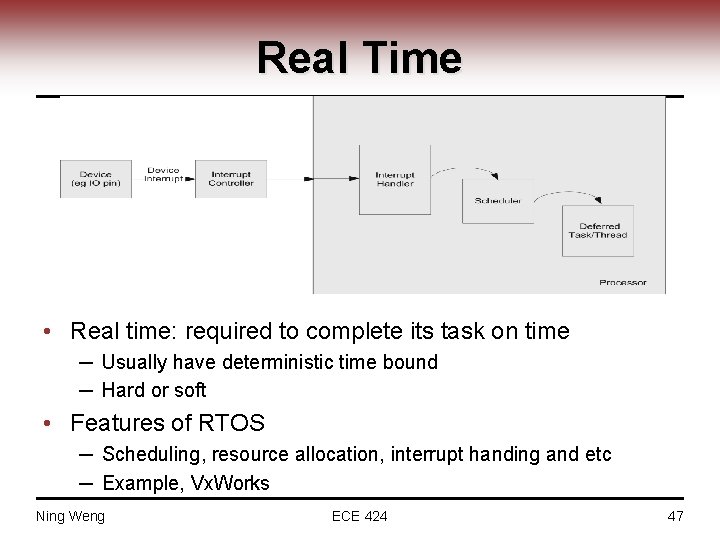 Real Time • Real time: required to complete its task on time ─ Usually