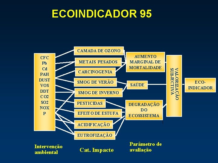 ECOINDICADOR 95 CAMADA DE OZONO METAIS PESADOS CARCINOGENIA SMOG DE VERÃO AUMENTO MARGINAL DE