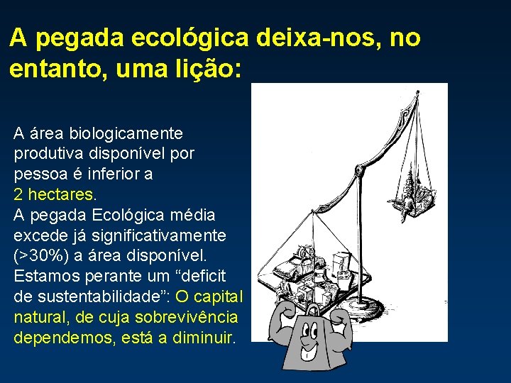 A pegada ecológica deixa-nos, no entanto, uma lição: A área biologicamente produtiva disponível por