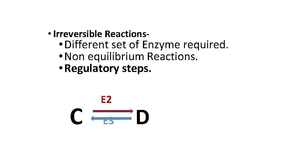  • Irreversible Reactions- • Different set of Enzyme required. • Non equilibrium Reactions.