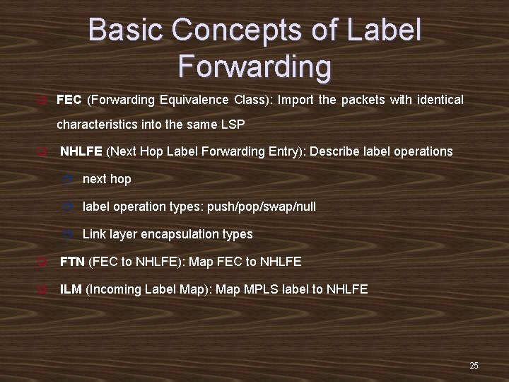 Basic Concepts of Label Forwarding q FEC (Forwarding Equivalence Class): Import the packets with