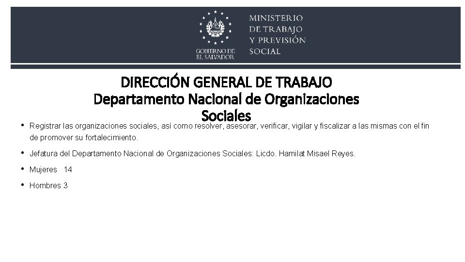 DIRECCIÓN GENERAL DE TRABAJO Departamento Nacional de Organizaciones Sociales • Registrar las organizaciones sociales, DIRECCIÓN GENERAL DE TRABAJO Departamento Nacional de Organizaciones Sociales • Registrar las organizaciones sociales,