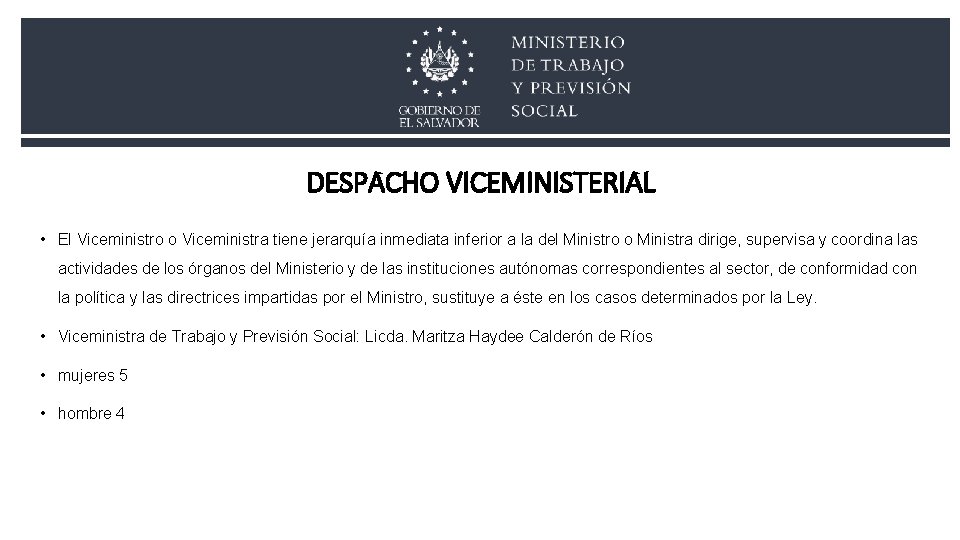 DESPACHO VICEMINISTERIAL • El Viceministro o Viceministra tiene jerarquía inmediata inferior a la del DESPACHO VICEMINISTERIAL • El Viceministro o Viceministra tiene jerarquía inmediata inferior a la del